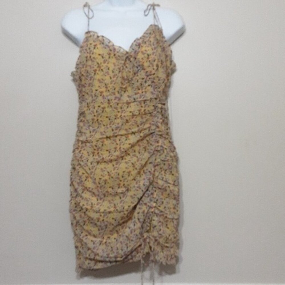 storia yellow floral dress mini aline women M cottage-core romantic VACATION - Picture 13 of 13